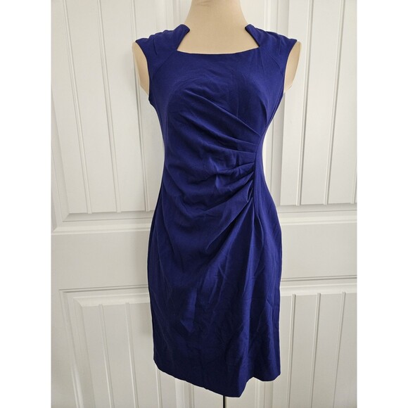 Calvin Klein Byzantine Blue Cut-out Neck Side Ruched Sheath Dress Sz 2 P - Picture 1 of 9
